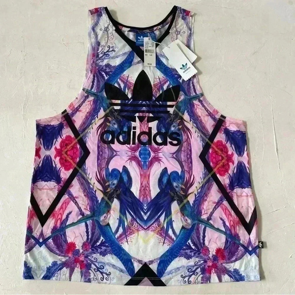 RARE Adidas Originals Florera Abstract Floral Trefoil Logo Tank Top Size M - Picture 3 of 10